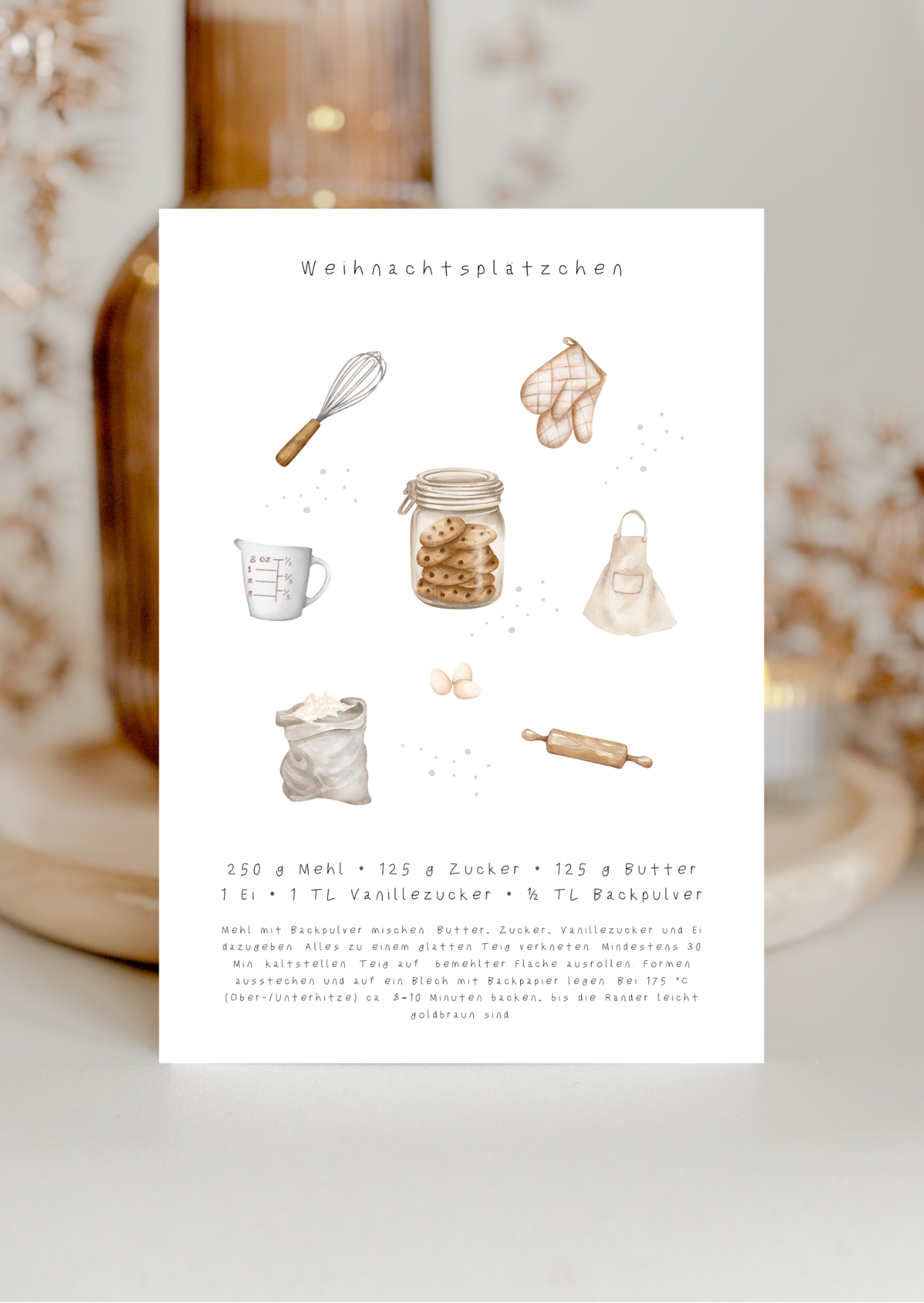 Weihnachtskarte mit Plätzchenrezept