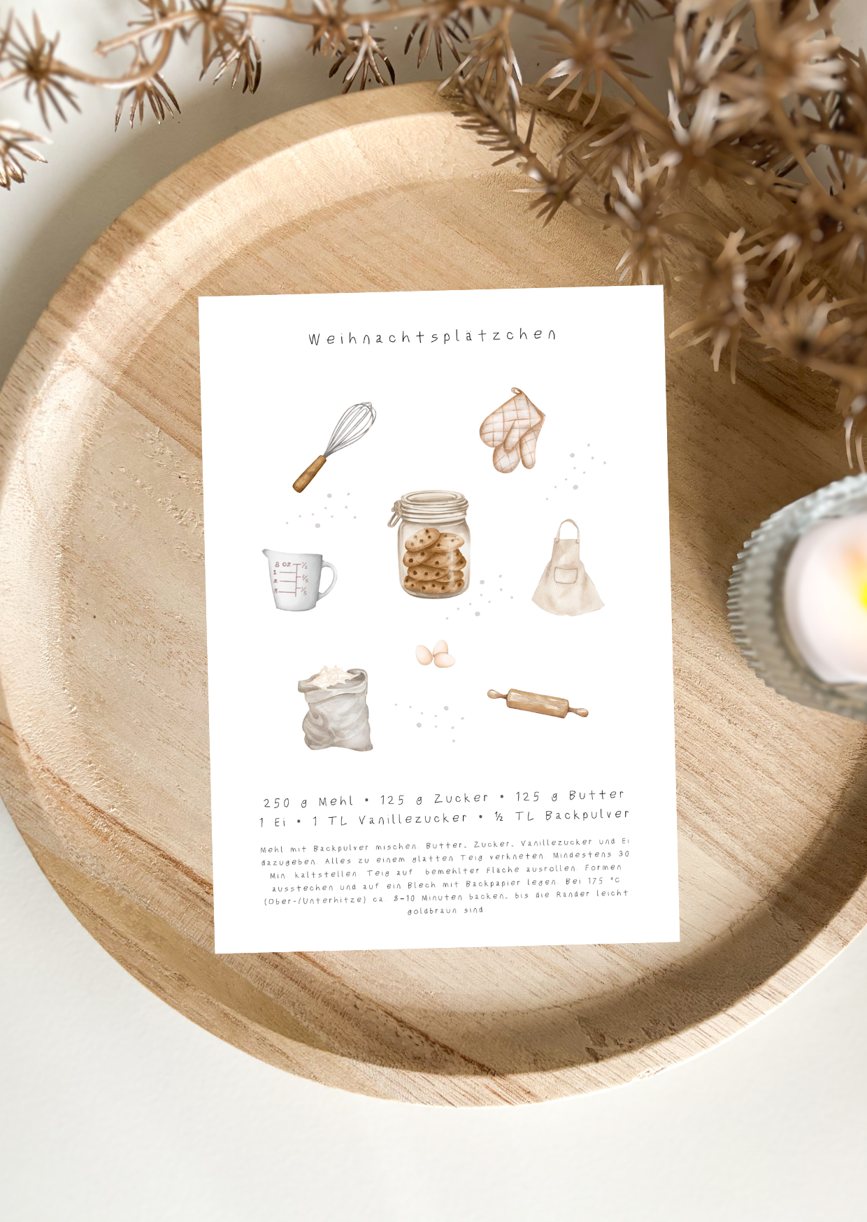 Weihnachtskarte mit Plätzchenrezept